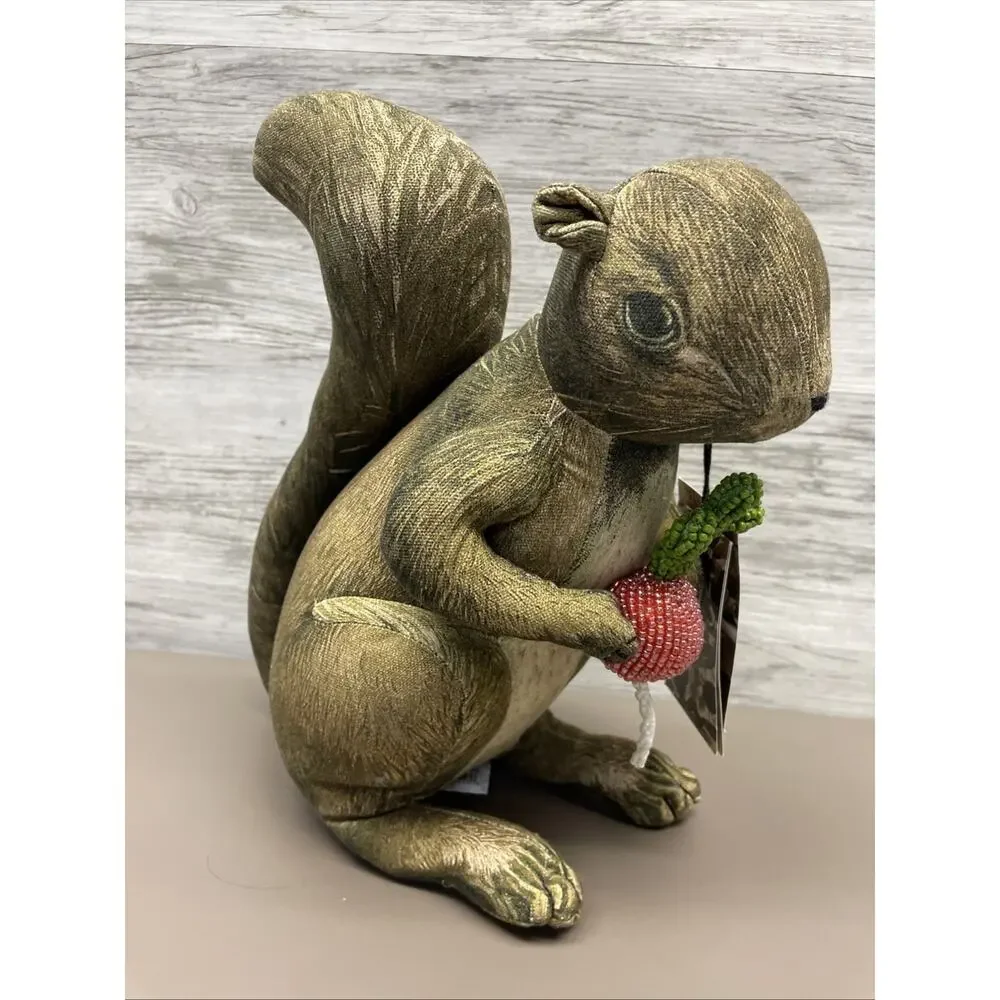 John Derian for Target 2025 Plush Woodland Squirrel holding Radish Pillow 11